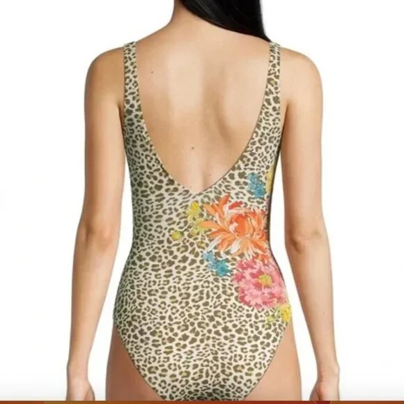 Johnny Was Leopard Wrap One Piece Animal  and Floral Print Swimsuit Size XL $198 - Picture 2 of 7
